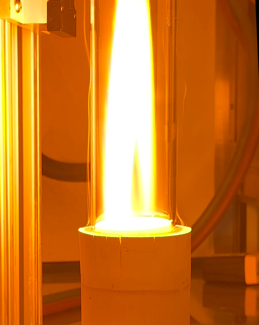 Quartz cell at peak brightness with flame erupting around the column